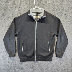 YeoKou Sweater Jacket Men Large Black Cashmere‎ Wool Knit Full Zip Fleece Lined